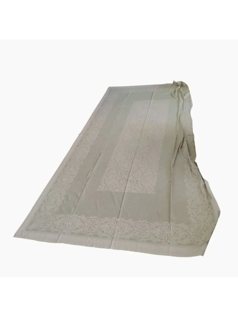 Vintage Yves Delorme Paris French Cotton Jacquard Tablecloth 127x68 Sage Green